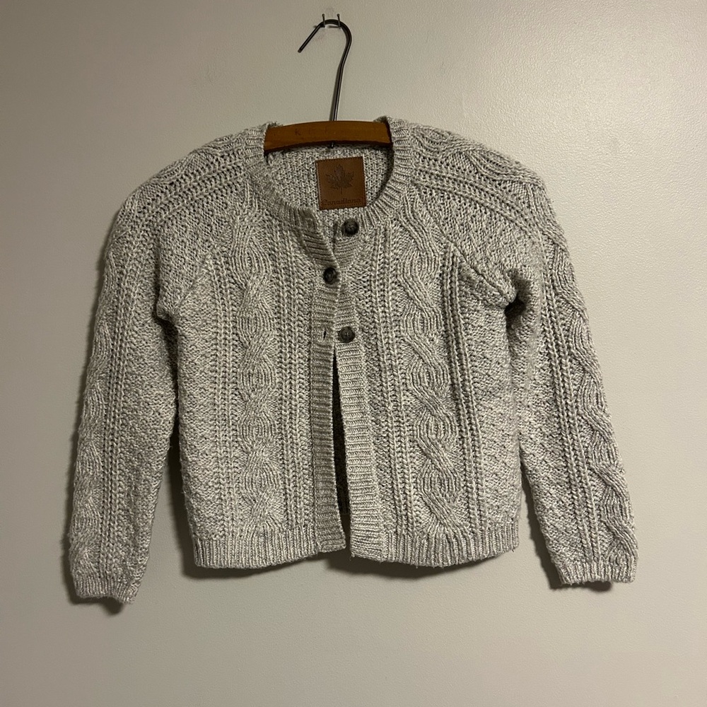 (3/$20) Canadiana youth small Gray Cable Knit triple button down Cardigan